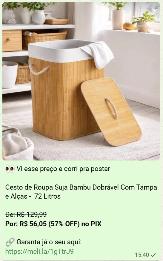 Print do grupo: cesto de roupa suja de bambu com 57% de desconto